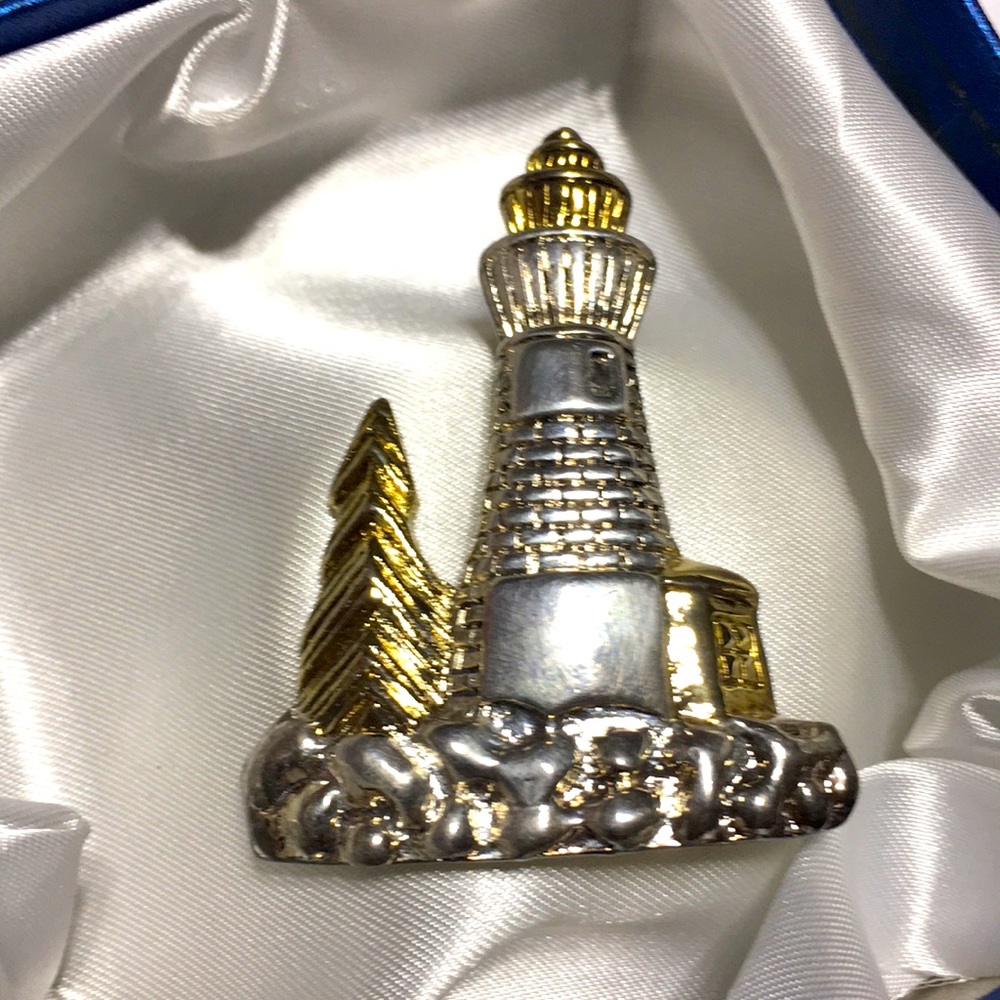 Mixed metal Light House detailed pin or pendant Vintage pristine seaside pin